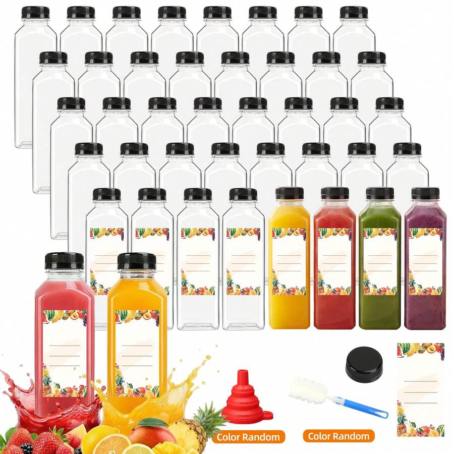 Tomnk 12/36pcs 16oz Juice Bottles, Plastic Bottles With Lids, Reusable Clear Containers For Juice, Smoothies, Cola, Water And Other Beverages, For Back To School Season - Trong sáng - Xem 1