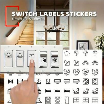 100pcs Switch Labels, Essential For Home, Suitable For Lighting, Fan And Heating Control, Oil-Resistant Self-Adhesive Stickers, User-Friendly, Great For Bedroom, Bathroom, Kitchen, Garage And Laundry Area