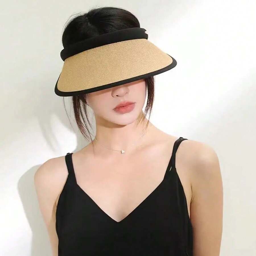 1 chiếc mũ đi biển chống nắng, mũ rơm, mũ che nắng kiểu dáng thường ngày, dễ mang theo. - Nhiều màu - Xem 1