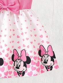 Disney 夏季女宝宝印花可爱无袖连衣裙，女宝宝休闲度假爱心蝴蝶结印花百搭连衣裙 - 粉色 - 查看 7