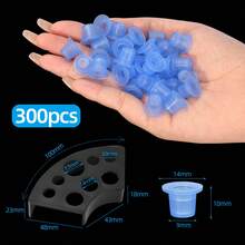 1pc Plastic Tattoo Ink Cup Holder (7 Holes) And 100pcs/Pack Silicone Tattoo Ink Cups (Makeup Accessories, Skin Tattoo Cup Lids) - Blue - View 2