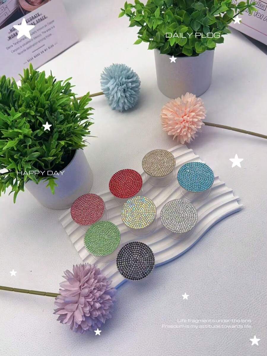 闪亮水钻伸缩手机支架，闪亮水晶拉出式手机支架，防摔可调节手机支架。