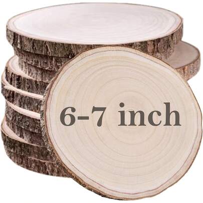 5 Pcs Natural Wood Slices 6-7 Inches Wood Slices For Centerpieces Table Decorations Unfinished Rounds Wood For Crafts Wood Slice For Rustic Wedding Decoration Projects Gifts New