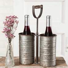 Wine Bottle Caddy Vintage Industrial Farmhouse Chic - Gris - Ver 1