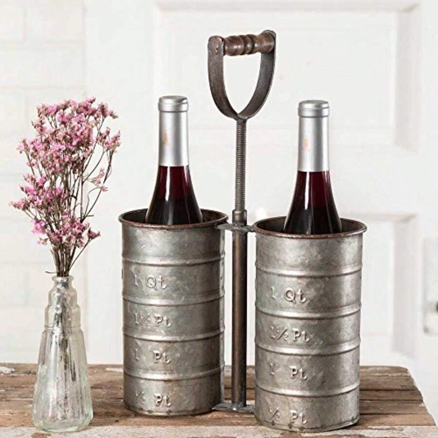 Wine Bottle Caddy Vintage Industrial Farmhouse Chic - Gris - Ver 1
