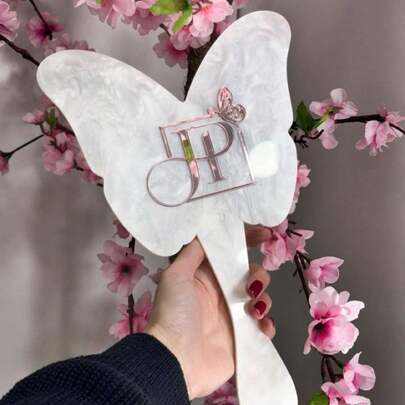 Espelho de mão BORBOLETA DUPLO personalizado *com suporte* acrilico consultório clínica studio beleza saúde