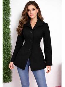 Women's Blazer Coat In Warm Wool For Elegant Winter - 黑色 - 查看 4