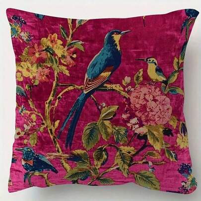 1pc Ultra Soft Velvet Pillow Cover - Double-Sided Purple-Red Decorative Cushion Cover - Vintage Floral Pattern - 18x18 Inches, Suitable For Sofa, Living Room, Bedroom - Throw Pillow - Machine Washable, Pillow Insert Not Included