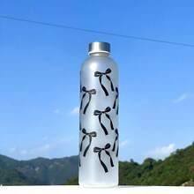 1pc 1000ML Plastic Cup, Fresh Style Student Cup, Matte Bow & Flower Pattern Water Bottle - Multicolor - View 10
