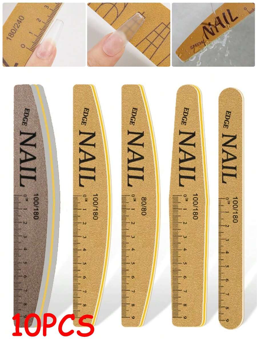 10支装带刻度的卸甲棒，防水耐用，可用于修型和抛光。双面指甲锉（5支/1件套） - 黃色 - 查看 1