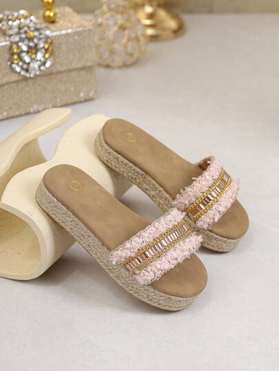 Kids' Fashion Flat Sandals, Girls' Colorful Rope Flat Sandals, New Summer Thick Bottom Open Toe Woven Soft Straw Slippers, Girls' Sequin Flip Flops, Casual Breathable Lightweight Comfortable Beach Slippers
