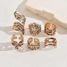 6pcs Fashionable Elegant Sexy Leopard Print Open Ring Set, Suitable For Women's Daily Matching - Multicolor - View 3