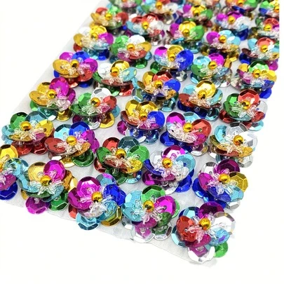 EDCUEBE7 10/100pcs Colorful 3D Sequin Flower Patch, Plastic Embroidered Beaded Applique For Sewing On Clothes, Hair Clips, Bags, Wedding Dresses, Shoes, DIY Crafts
