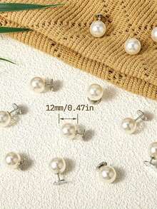 12pcs No-Sew Detachable Reusable Pearl Rivet Buttons, Suitable For Clothing Crafts, White Snap Buttons, Elegant DIY Fashion Accessory (12mm) - White - View 2