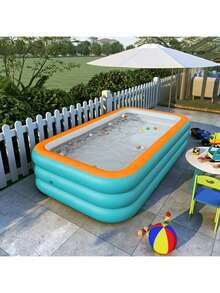 1 bể bơi bơm hơi, làm bằng PVC bền chắc, thích hợp sử dụng trong nhà và ngoài trời, có ghế ngồi tích hợp, quà tặng Giáng sinh & Halloween, bao gồm các phụ kiện bơi lội thú vị. - A - Xem 2