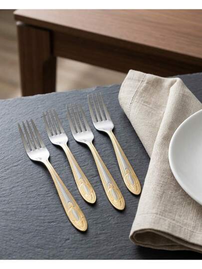 Jogo com 6 Garfos Dourados em Aço Inox Reforçado e Resistente Aço Premium 15cm - DOA009
