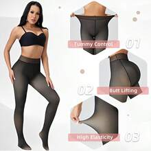 Meia Calça Térmica Feminina Plus Size Super Elástica Slim Forrada Pelúcia Cobre Bem Inverno - Preto - Visão 3
