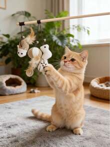 1个木制逗猫棒，带老鼠铃铛，可作逗猫棒使用，猫咪自娱自乐互动玩具，款式随机。 - 彩色 - 查看 6