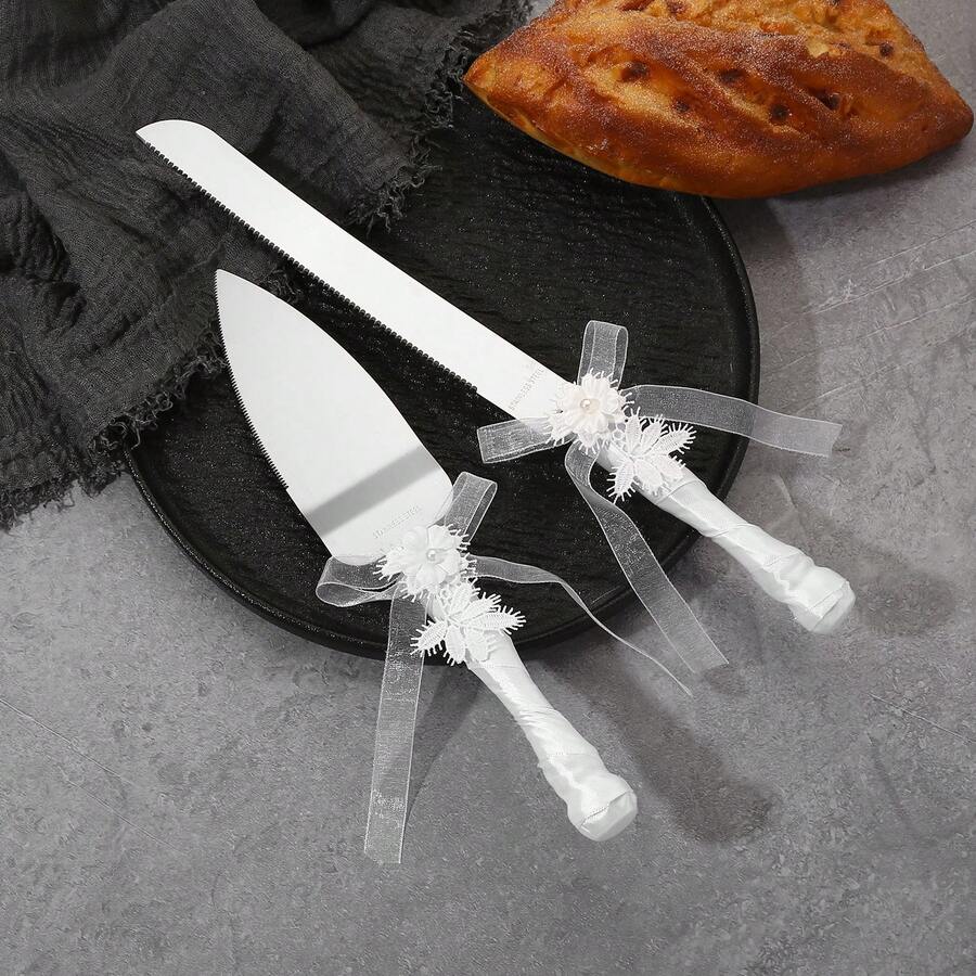 2 bộ đồ ăn, bộ đồ ăn cưới đơn giản và trang nhã, dụng cụ cắt bánh đẹp mắt, phù hợp cho Ngày Valentine, Giáng sinh và sử dụng trong gia đình. - Xem 1
