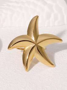 1 pezzo Anello regolabile a forma di stella marina in acciaio inossidabile liscio, serie oceano color oro, elegante, resistente alla corrosione, adatto per uso quotidiano, regalo - squillo - Visualizzare 7