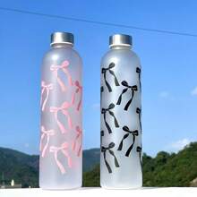 1pc 1000ML Plastic Cup, Fresh Style Student Cup, Matte Bow & Flower Pattern Water Bottle - Multicolor - View 8