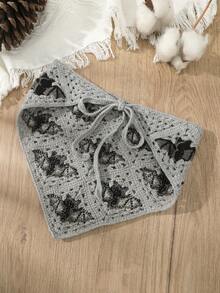 1pc Fashionable Sweet Bat Knitted Triangular Scarf Headband, Women Hair Accessories - Grey - View 6