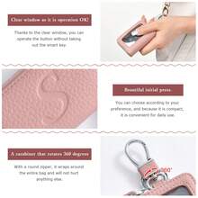 Móc khóa thông minh đa năng thời trang, unisex, thiết kế dập nổi chữ, cửa sổ trong suốt, có khóa kéo, tương thích với chìa khóa thông minh, kèm móc khóa carabiner, kiểu dáng dễ thương, phù hợp cho đi làm và đi học. - Màu be - Xem 4