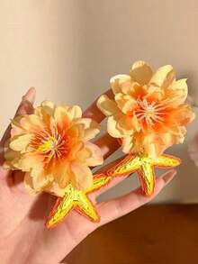 1件波西米亚风优雅度假海星花朵发夹，多功能刘海发夹，女士适用 - 彩色 - 查看 3