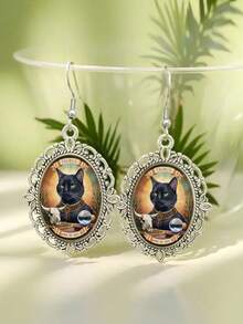 Zodiac Earrings, Dark Gothic Cat-Themed Zodiac Earrings, Birthday Party Gift - Silver - View 13