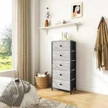 HOMELYA Comoda Cajonera para Recamara - 5 Cajones De Tela con Parte erior de Madera Marco De Acero Plegable - Tu Mueble Organizador con cajonera para Ropa para ordenar Tus Espacios - Gris Claro - Gris Claro - Ver 2