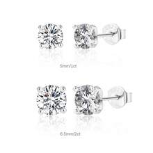 1 Pair Fashion Dainty 5 4-Prong Moissanite Stud Earrings 925 Sterling Silver For Women Daily Wear Party Anniversary Valentine's Day Wedding Bridal Jewelry - Silver - View 7
