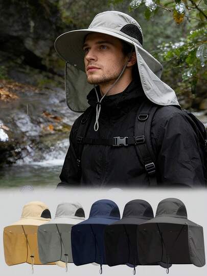 1pc Summer New Camouflage Sun Protection Hat, Outdoor Hiking Fishing Wide Brim Bucket Hat For Men