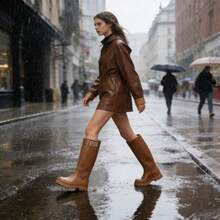 1 par de botas de lluvia de media pantorrilla impermeables de goma para mujer, adecuadas para el jardín y días lluviosos - Estilo de etiqueta - Ver 6