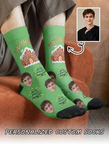1 par de calcetines de media caña personalizados con diseño de texto y rostro para hombres, calcetines personalizados con texto "La mejor madre de todas" con diseño de chica hermosa, calcetines de media caña personalizados con foto de pareja, adecuados como regalo para el Día del Padre, cumpleaños y otras ocasiones - Multicolor - Ver 3