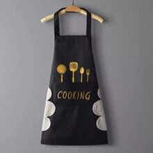 Cute Cooking Tool Pattern Waterproof Kitchen Apron With Cleaning Cloth, Oil-Proof Chef Apron Suitable For Home Baking, Grilling And Restaurant Use, Black And Gold Cooking Apron With Cleaning Cloth, Waterproof And Oil-Proof Kitchen Apron Suitable For Home Chef, Baking, Grilling And Daily Cleaning - Hand-rubbing Version - View 8