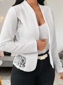 1pc Casual Daily Commute Versatile Lace Patchwork Stylish Cardigan Jacket - White - View 2