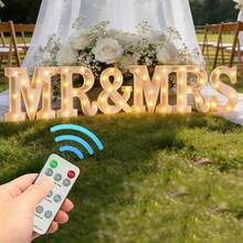 Edding Remote Control Letter Lights For Weddings, Proposals, Anniversaries, And Party Table Centerpieces, LED Lights 'Mr. And Mrs.' Neon Letter Desktop Sign, Standalone Plastic Battery-Powered, Perfect For Photo Props, Valentine's Day, Anniversary, And Wedding Decorations - AA Battery Powered (Batteries Not Included) - MR&MRS - Phiên bản điều khiển từ xa - Màu trắng - Xem 3