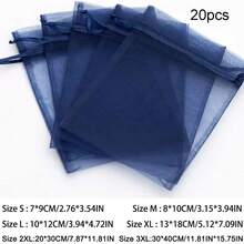 20个欧根纱礼品袋，适用于情人节、母亲节、教师节、复活节等节日，可用作珠宝袋、小网袋、束口袋、婚礼回礼袋、手镯袋，透明材质，适合包装小礼物。 - 藏蓝色 - 查看 16