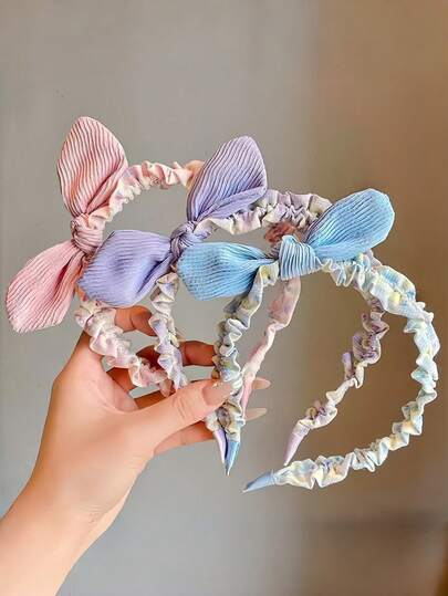 3 pièces Serre-tête à oreilles de lapin pour filles, accessoires cheveux décoratifs avec nœud mignon