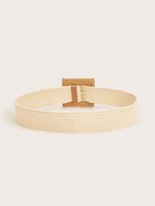 1 chiếc thắt lưng nữ bằng mây đan, khóa vuông, phong cách bohemian cổ điển, có thể điều chỉnh, thích hợp cho đi biển, du lịch và mặc hàng ngày. - Màu be - Xem 3