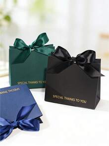 10个方形感谢礼盒，配缎带蝴蝶结，优雅特别感谢派对糖果盒，可定制礼品包装，适用于婚礼招待会、生日派对、婴儿派对、新娘派对、宾客糖果巧克力礼盒 - 6x6x10cm - 查看 4