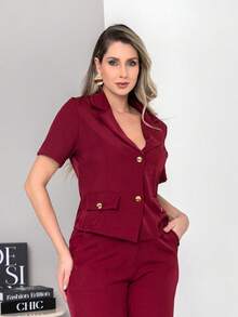 New Tailored Blouse And Wide-Leg Trousers Set With Working Buttons C6606 - Burdeos - Ver 5