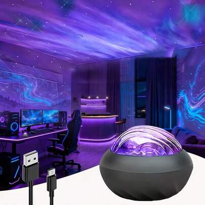 1pc Northern Lights Projector Mood Light With Remote Control, Blue & Purple LED Night Light For Home Lighting, Creating A Relaxing Atmosphere In Office Or Home, Perfect Romantic Ambiance, Ideal Holiday Or Birthday Gift