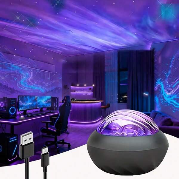 1pc Northern Lights Projector Mood Light With Remote Control, Blue & Purple LED Night Light For Home Lighting, Creating A Relaxing Atmosphere In Office Or Home, Perfect Romantic Ambiance, Ideal Holiday Or Birthday Gift