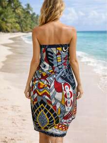 Beach Cover-Up Printed Viscose Sarong Vacation Pool Hiking Beachfront Blogger - Black - View 2