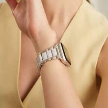 1pc 2-In-1 Compatible Band And Case, Fashionable High-End Metal Resin Band + Shockproof And Scratch-Resistant Hard PC And Tempered Glass Integrated Protective Case, Compatible With Apple Watch 40/41/42/44/45/46/49mm Bands And Watches Series Ultra/11/10/9/8/7/6/5/SE/4, Includes Band Adjustment Tool, Suitable For Business And Casual Wear, Unisex - Starlight With Flash White - View 3