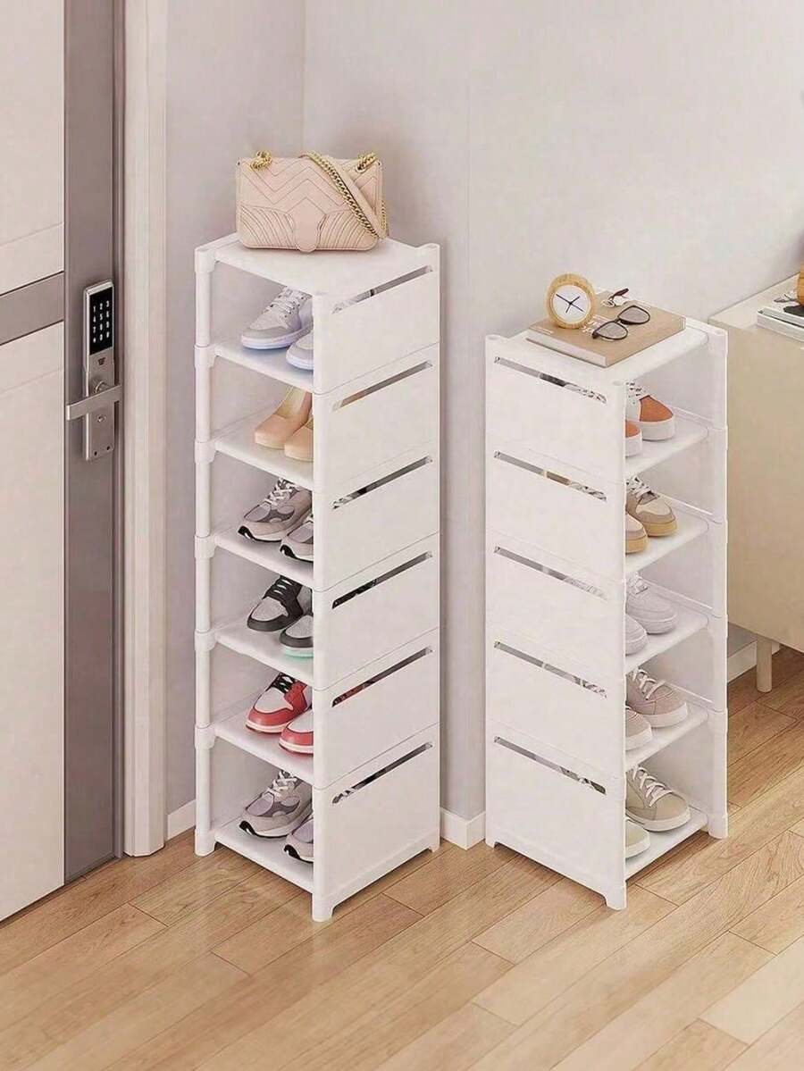 1pc Adjustable 4/5/6/7/8 Tier Shoe Rack - Tool-Free Assembly, Space Saving, Suitable For Entryway, Dorm And Closet | Sturdy Multi-Layer Sneaker Storage Rack, Unisex | Slim Modern Design, White/Black - Holds 12-24 Pairs Of Shoes | Non-Slip & Anti-Rust - Perfect For Apartments And Small Spaces!