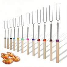4pcs Extendable Barbecue Forks, 81.28cm Long Retractable Metal Skewers For Grilling, BBQ, Campfire, Suitable For Sausages, Camping - Standard Model - View 5