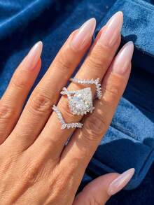 1 Set 925 Sterling Silver Unique British Style Queen Diamond Rings, Suitable For Women's Daily Wear, Wedding, Engagement Ceremony, Valentine's Day Gift - White Diamond-silver - View 5