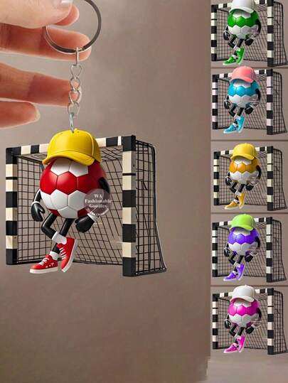 2D平面守门员主题钥匙扣，6个/套，适用于背包、汽车、手机钥匙装饰，创意钥匙扣礼物，适合节日派对、生日、返校季